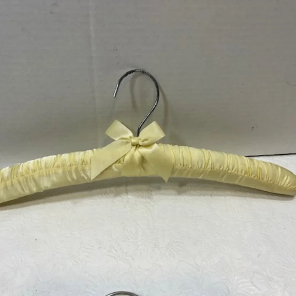 Four Classic Padded Pastel Satin Dress Clothes Hangers Yellow Peach 15.5